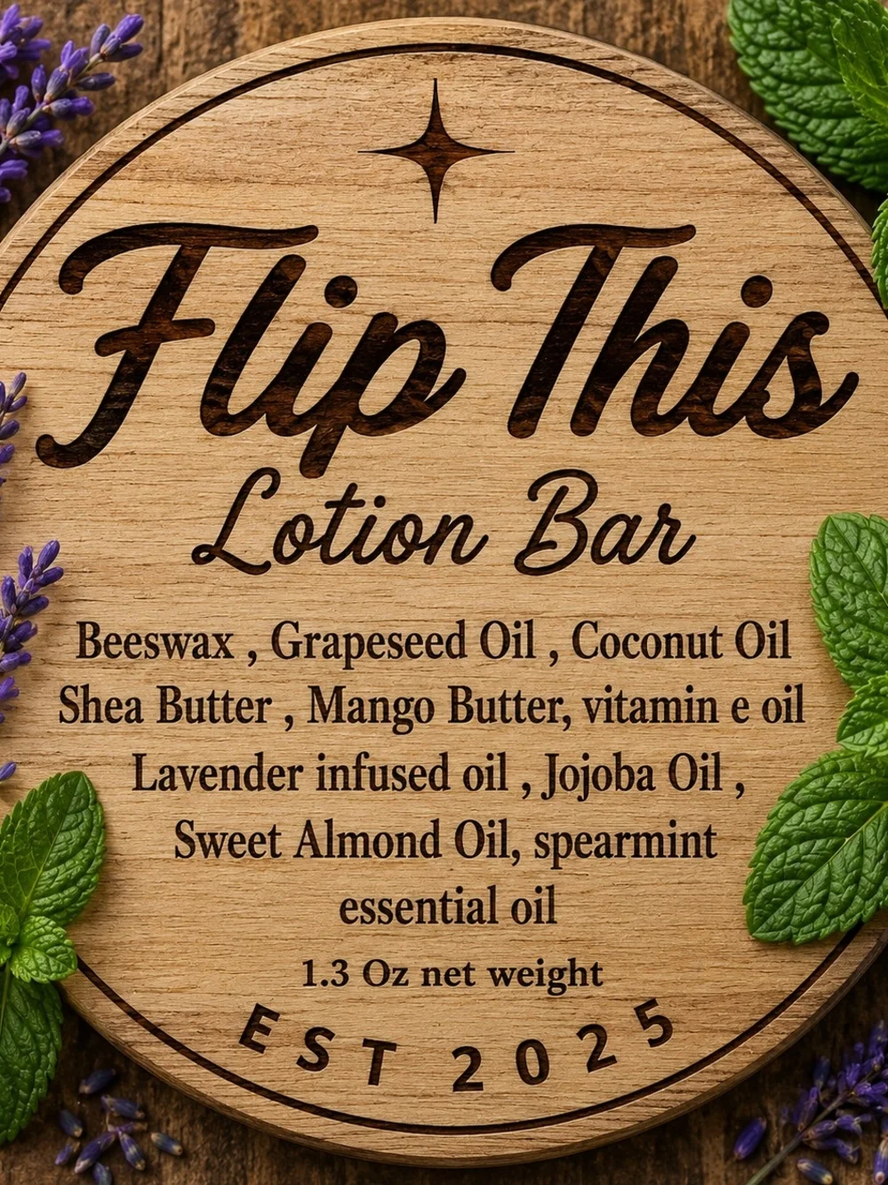 Homemade 100% Beeswax Lotion Bar Lavender Spearmint 1.3 oz Natural Body Moisturi